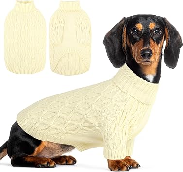 Queenmore Knitted XS Dog Sweater,Turtleneck Pullover Small Dog Sweater,Soft DogSweaters for Small Dogs Male Female,Pet Sweaters for Dogs,Thick Warm Pet Clothes for Teacup,ChihuahuaBeige,XS