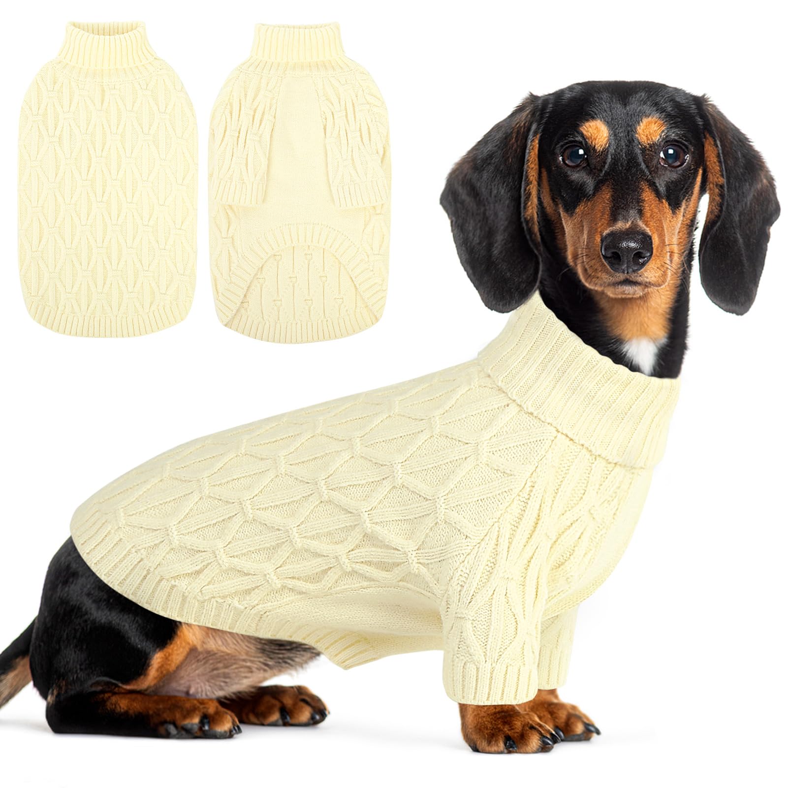 Queenmore Maglione per Cani, Maglioncino Cane Morbido e Elastico con Collo Alto, Felpa Cane per Maltese, Pomeranian, Barboncino e Lagotto Romagnolo, Beige, S