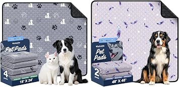 WanpeeGoo Washable Pee Pads for Dogs, 4 Pack 18"x24" + 2 Pack 48"x48", Reusable Puppy Pads, Super Absorbent & Leakproof Dog Training Pads, Non-Slip Pet Pee Pads for Whelping, Crate, Playpen, Bed