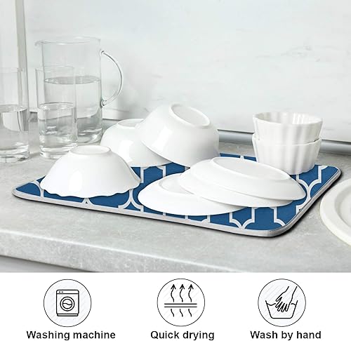 Miniatura 7 de Tapete de secado de platos de enrejado azul marino sólido, tapete de microfibra grande de cocina de 16 x 18 pulgadas, absorbente y reversible