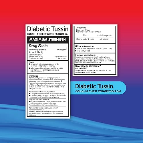 Miniatura 7 de Diabetic Tussin DM - Medicamento para la tos de máxima fuerza con alivio de la congestión del pecho, 8 onzas líquidas, jarabe líquido para la tos,