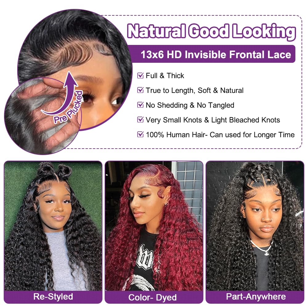 Deep Wave Lace Front Wigs Human Hair Pre Plucked 13x6 Deep Curly Wig Human Hair for Black Women Wet and Wavy HD Lace Frontal Wigs with Natural Hairline 26 Inch