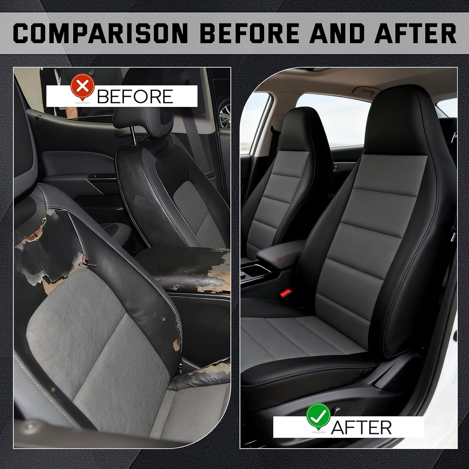 2Pcs Custom-Fit Front Seat Covers for Ford Ranger Pickup 2004-2012, 60/40 High Back Knitted and Stretch Fabric Seat Cover, High Elastic Lining and Breathable Cushion