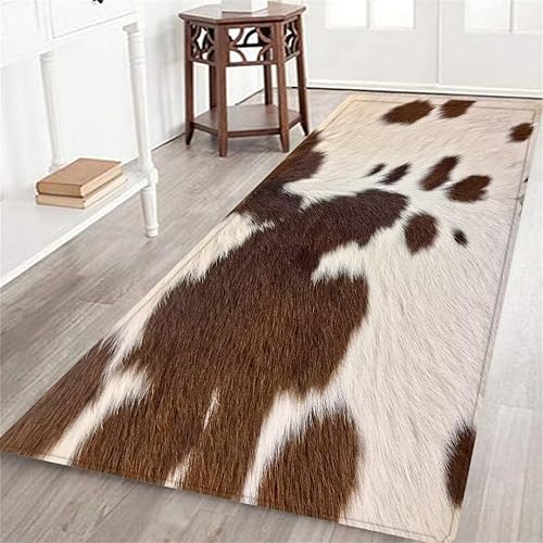 DAOPUDA Alfombra de piel de vaca para sala de estar, pasillo, estampado de piel de vaca marrón occidental, alfombra de área de granja antideslizante