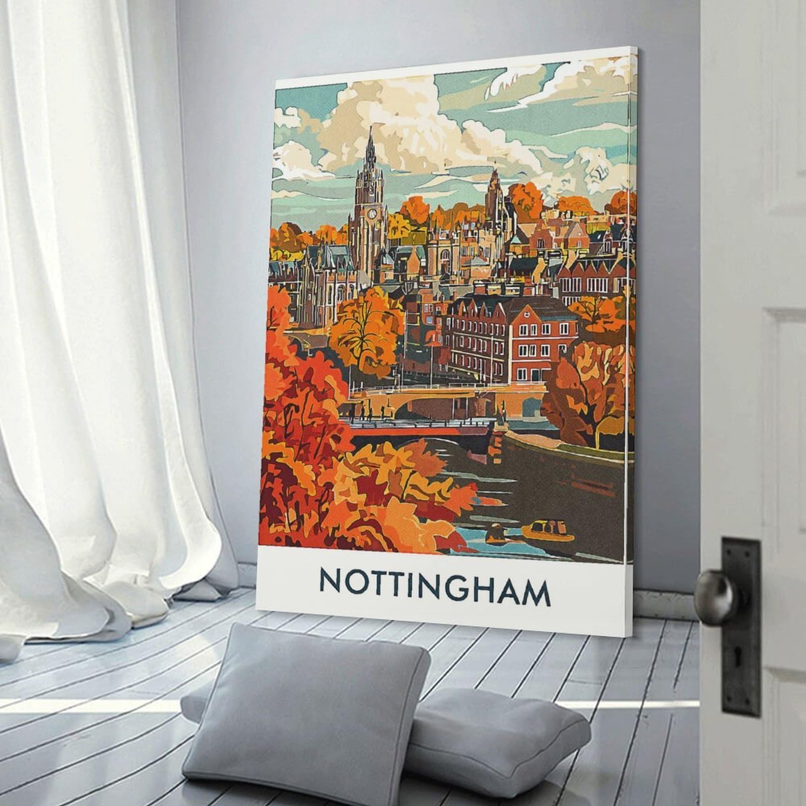 Junmoney Nottingham Cityscape Wall Art Print, 20x30inch(50x75cm), for Study, Office Or Focused Interiors, Home Office Artwork with Decorative Appeal