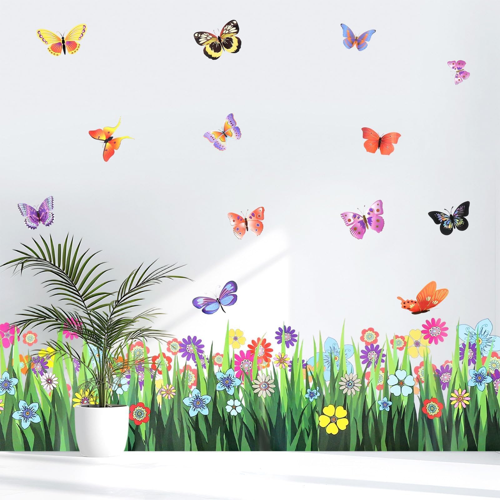 Plant Grass Flowers Corner Decals Stickers for Kitchen Living Room Decor