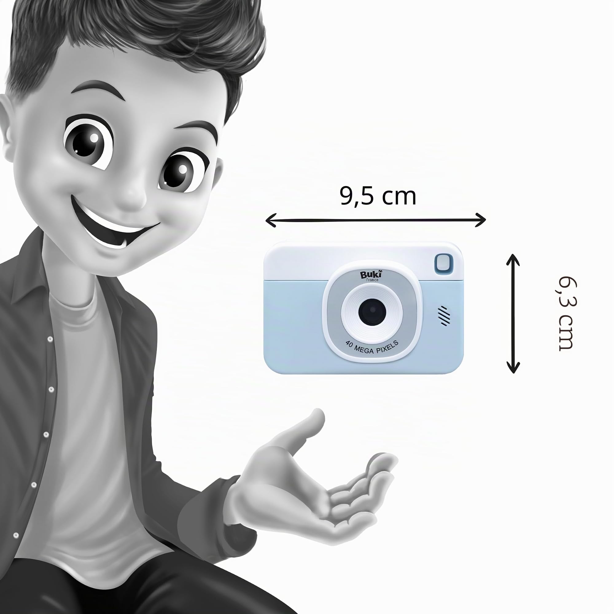 BUKI Cam Junior – Fotocamera per Bambini Facile da Usare – 40MP Foto & Video Full HD 1080p – Leggera 80g con Custodia in Silicone e Laccio da Collo – Scheda Micro SD da 16GB Inclusa