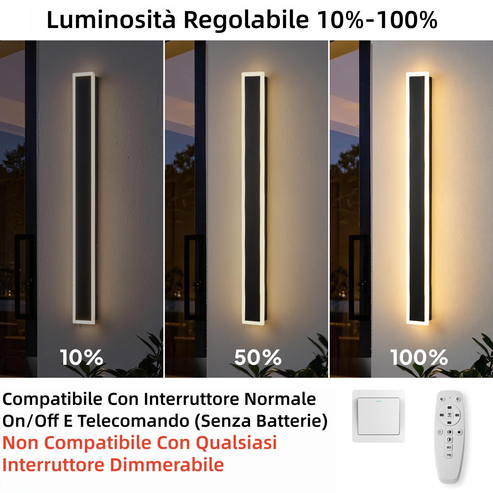 180CM Applique da Esterno Moderne, Dimmabile 3000K-6000K 10%-100% Lampada Esterno Parete, IP65 con Telecomando Luci per Esterno a Parete per l'area di Ingresso,Corridoio,Garage,Terrazza,Scala,Giardino
