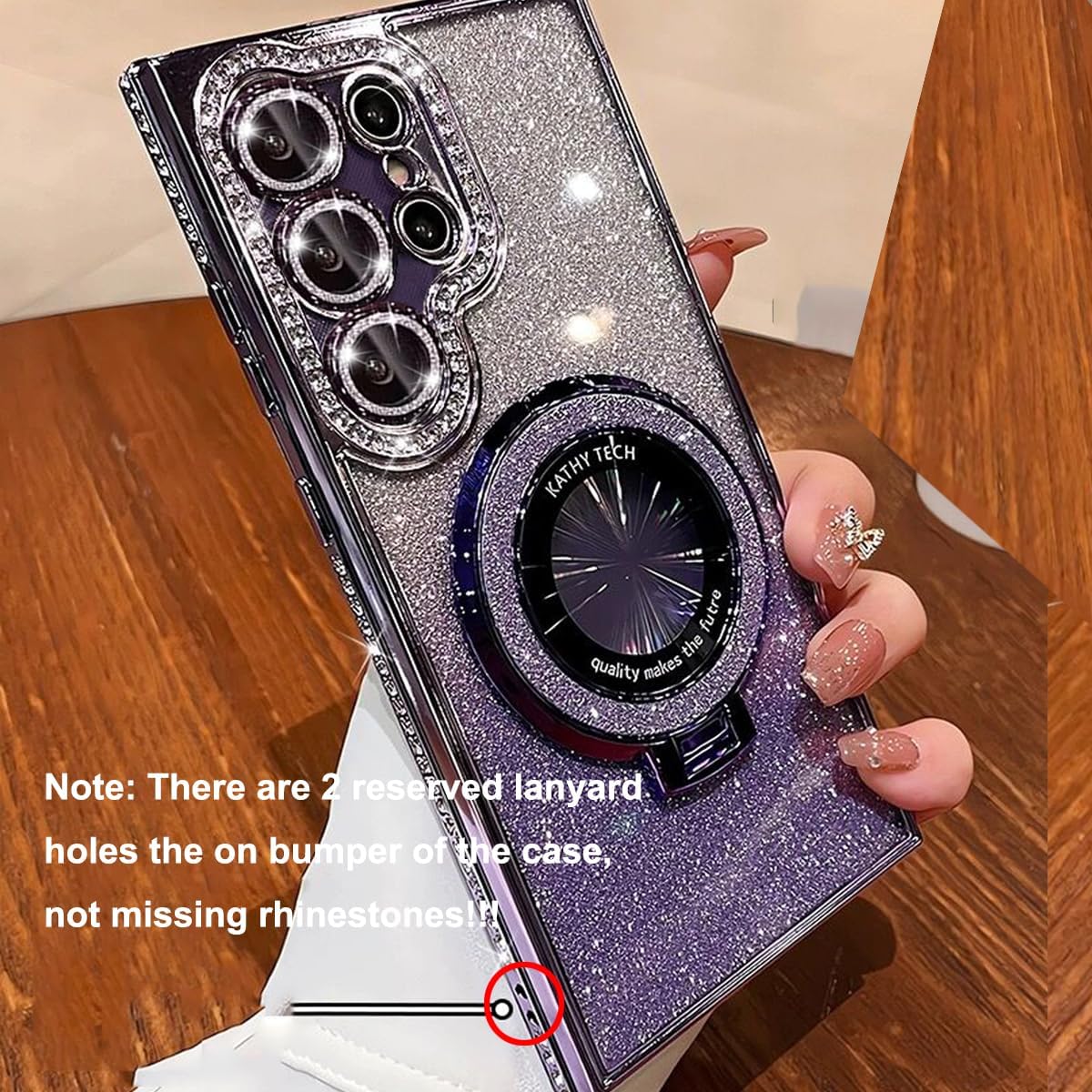 for Samsung Galaxy S25 Ultra Magnetic Kickstand Glitter Case, [Compatible with Magsafe] Cute Bling Sparkly Diamond Rhinestones with Camera Protector Women Girls Case for Galaxy S25 Ultra,Pink - Image 2