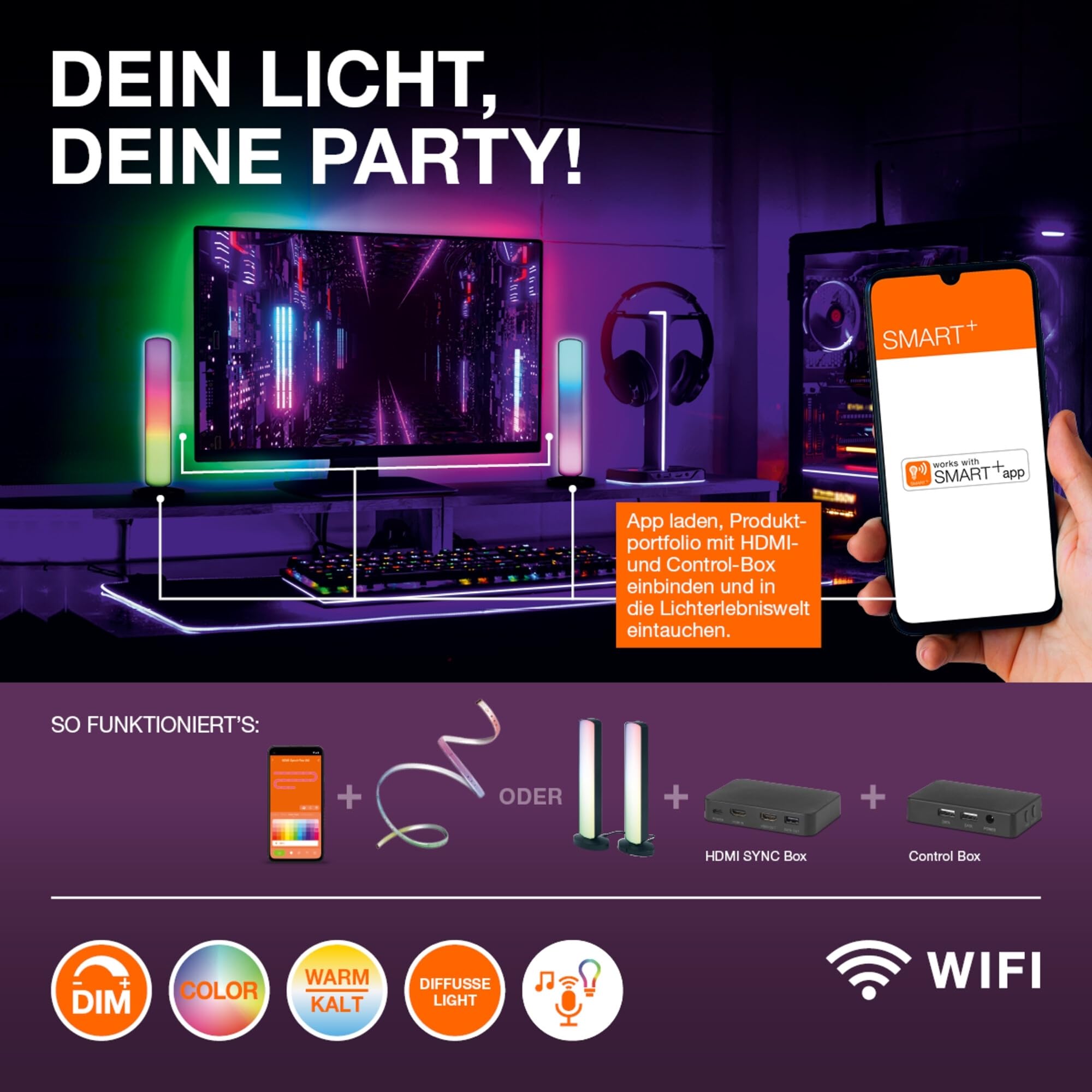 Osram SMART+ WIFI Magic Panelleuchte 24W, 2400lm, weiß | Smart+ Wifi Planon Magic, Party Lighting Special and Mood Light, Weiß, 30000 h, 1-Pack