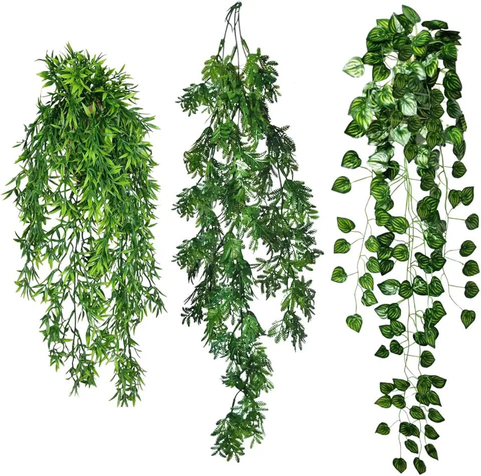 Kit 6 Planta Artificial Mix Folhagem Pendente Decoração para Vaso Trepadeira Permanente