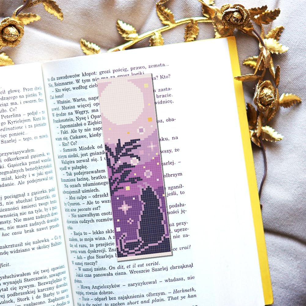 FREEBLOSS 6 Set Cross Stitch Bookmark Kit 11CT DIY Cross Stitch Kits Starry Sky Pattern Stamped Embroidery Kit with Instructions Bookmark Making Set for Adult Beginners 8x2.4inch