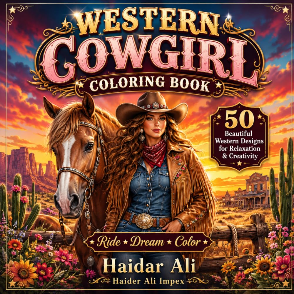Western Cowgirl Coloring Book: Bold and Easy Large Print Western Cowgirl Designs for Adults, Teens, Women, Horse Lovers, Relaxation and Stress Relief