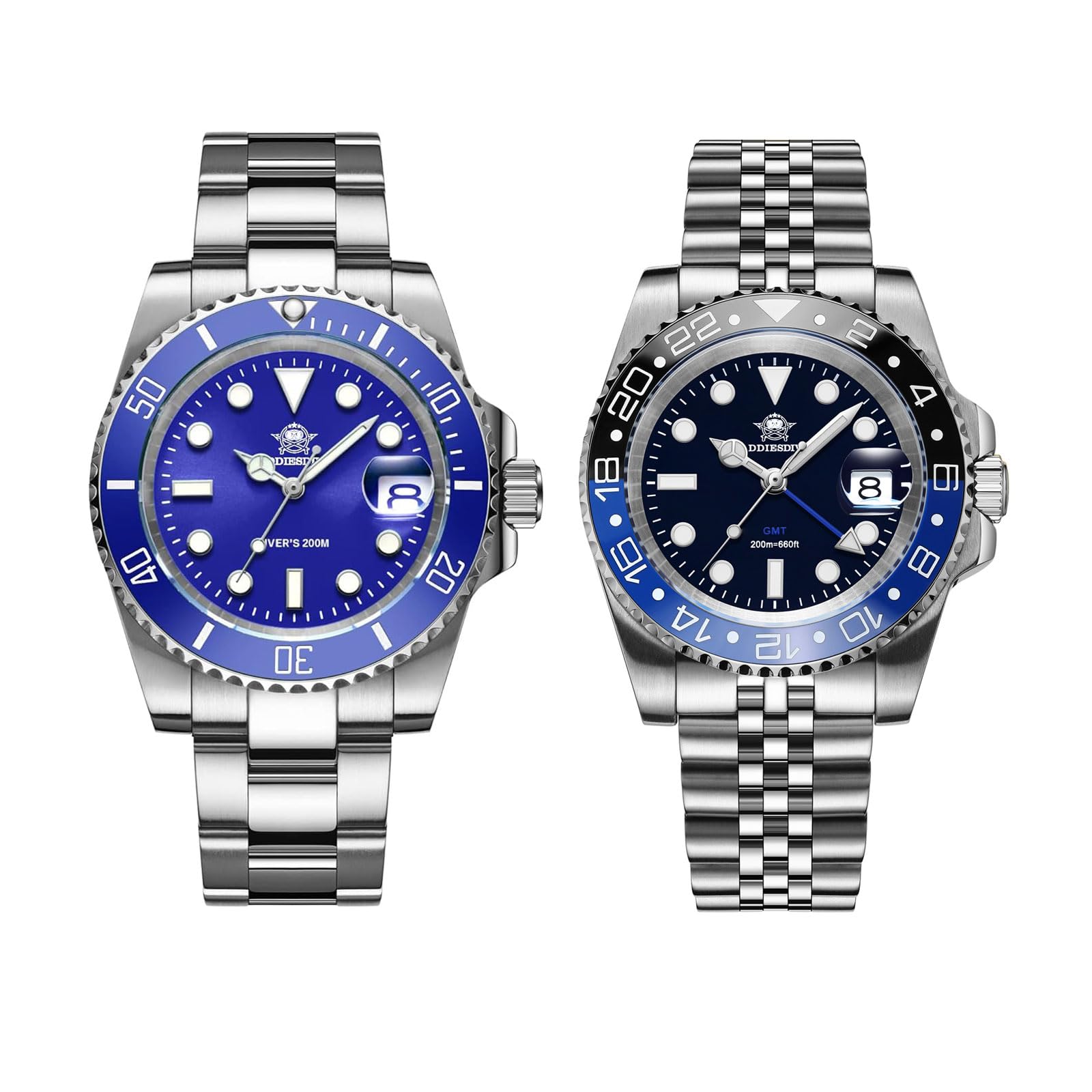ADDIESDIVE H3 Blue Quartz Dive Watch with AD2050 GMT Watch Water Resistance 200 M Luminous Stainless Steel Strap