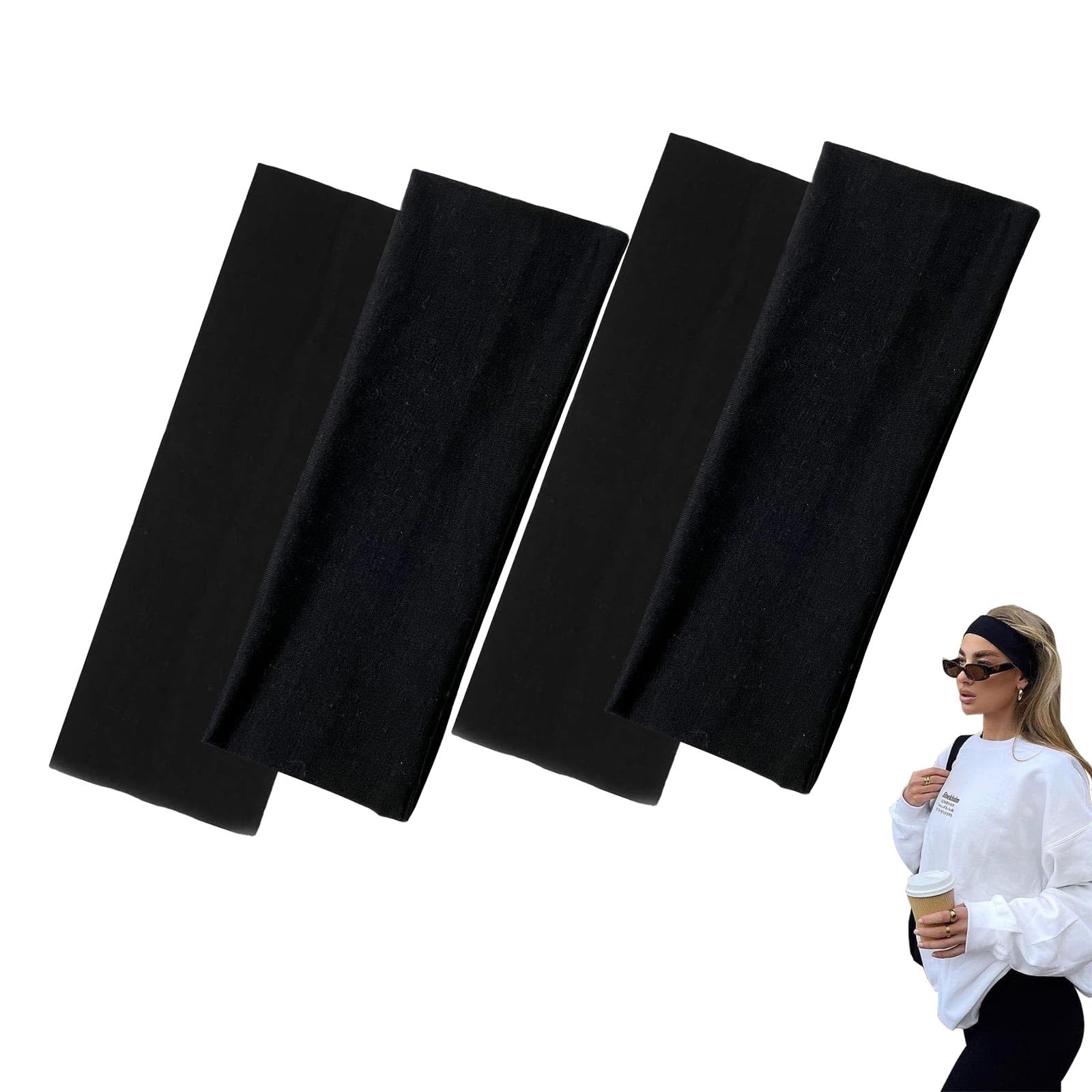 7cm Wide Black Headbands for Women Men 4 pack Fashion Head Bands for Women's Hair