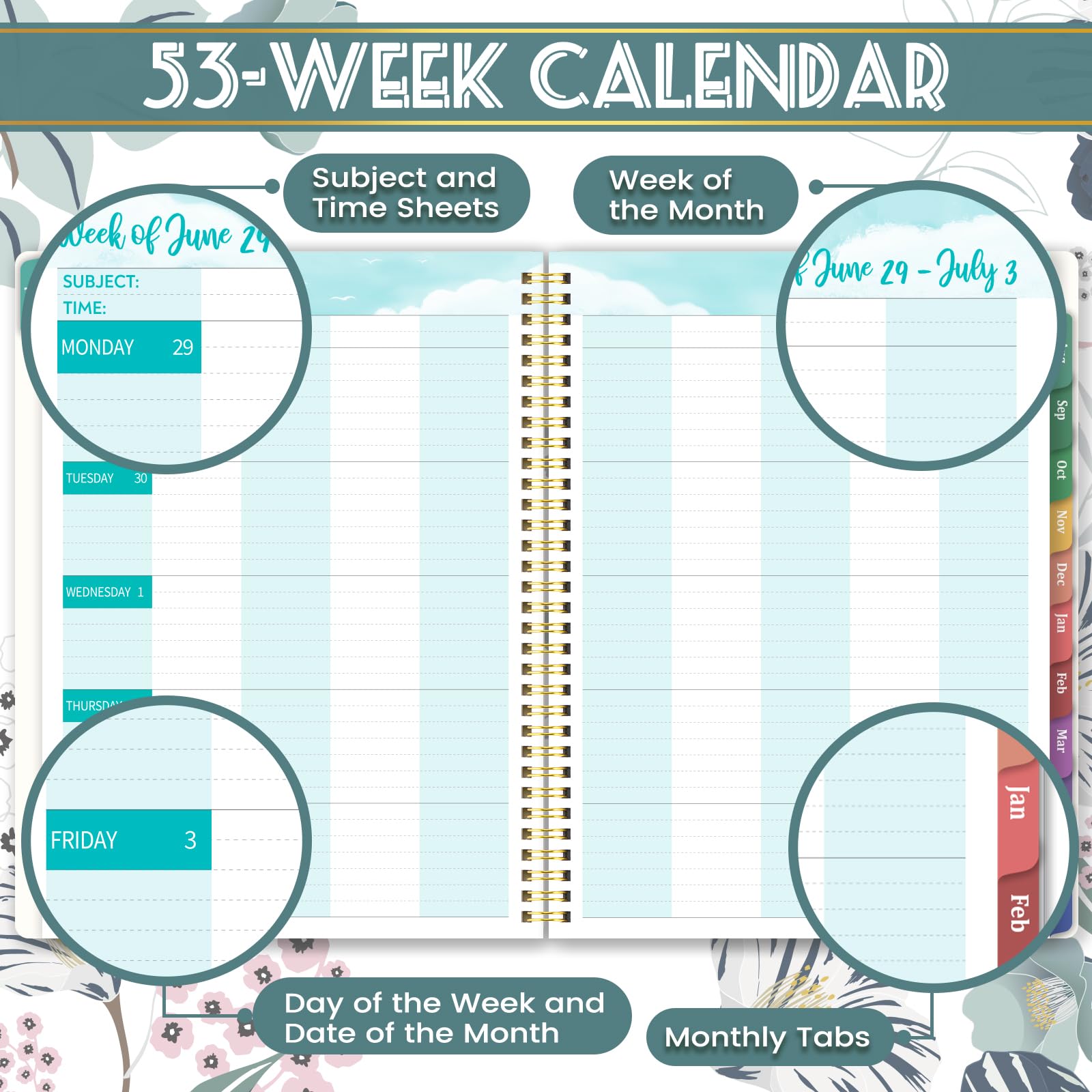 Teacher Planner 2026-2027 - 2026-2027 Weekly & Monthly Lesson Plan Book with Colorful Tabs, July 2026 - June 2027, 8.3" x 11", Academic Planner 2026-2027 with Twin-Wire Binding and Quotes for Teachers - Petunia