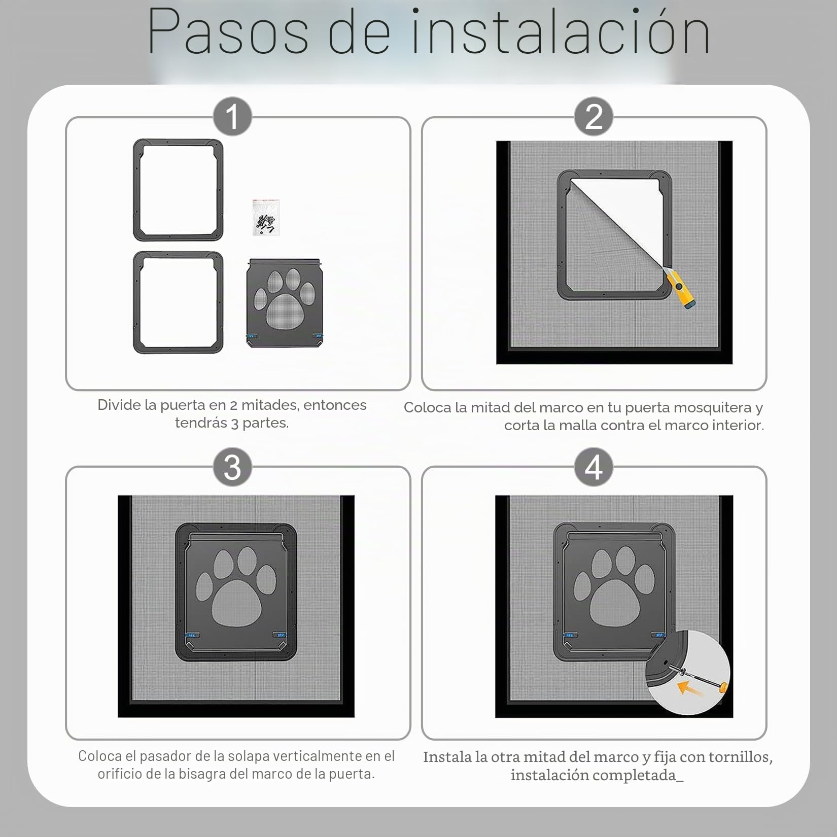 Fácil de Instalar Gateras para Puertas (29 cm * 24 cm) Gatera para Mosquitera y Mosquitera con Cierre Magnético para Perros Pequeños y Gatos