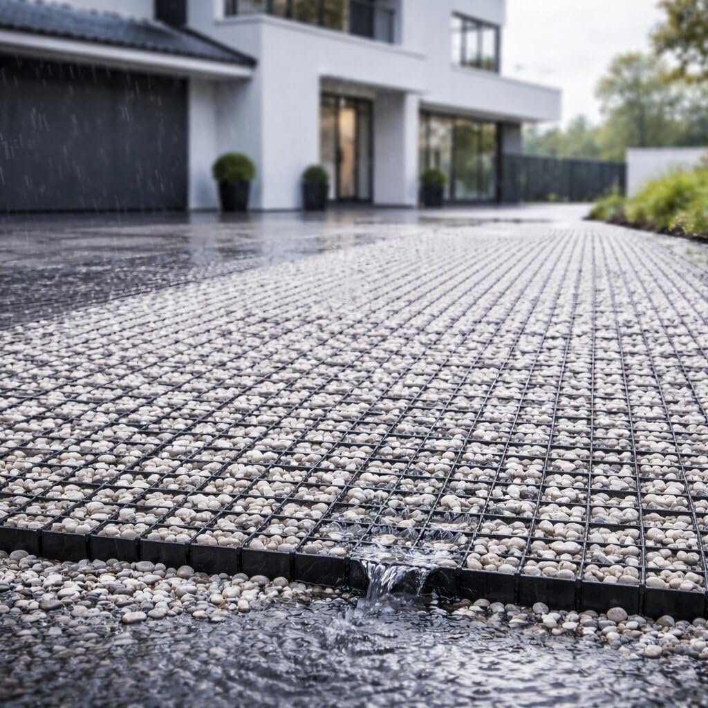 DECCART Griglia Salvaprato Carrabile 50x50x4 cm 4 pezzi - Stabilizzatore Ghiaia Senza Fondazione - Geogriglia in Plastica per Giardino - Parcheggio Vialetto e Stabilizzazione Scarpate