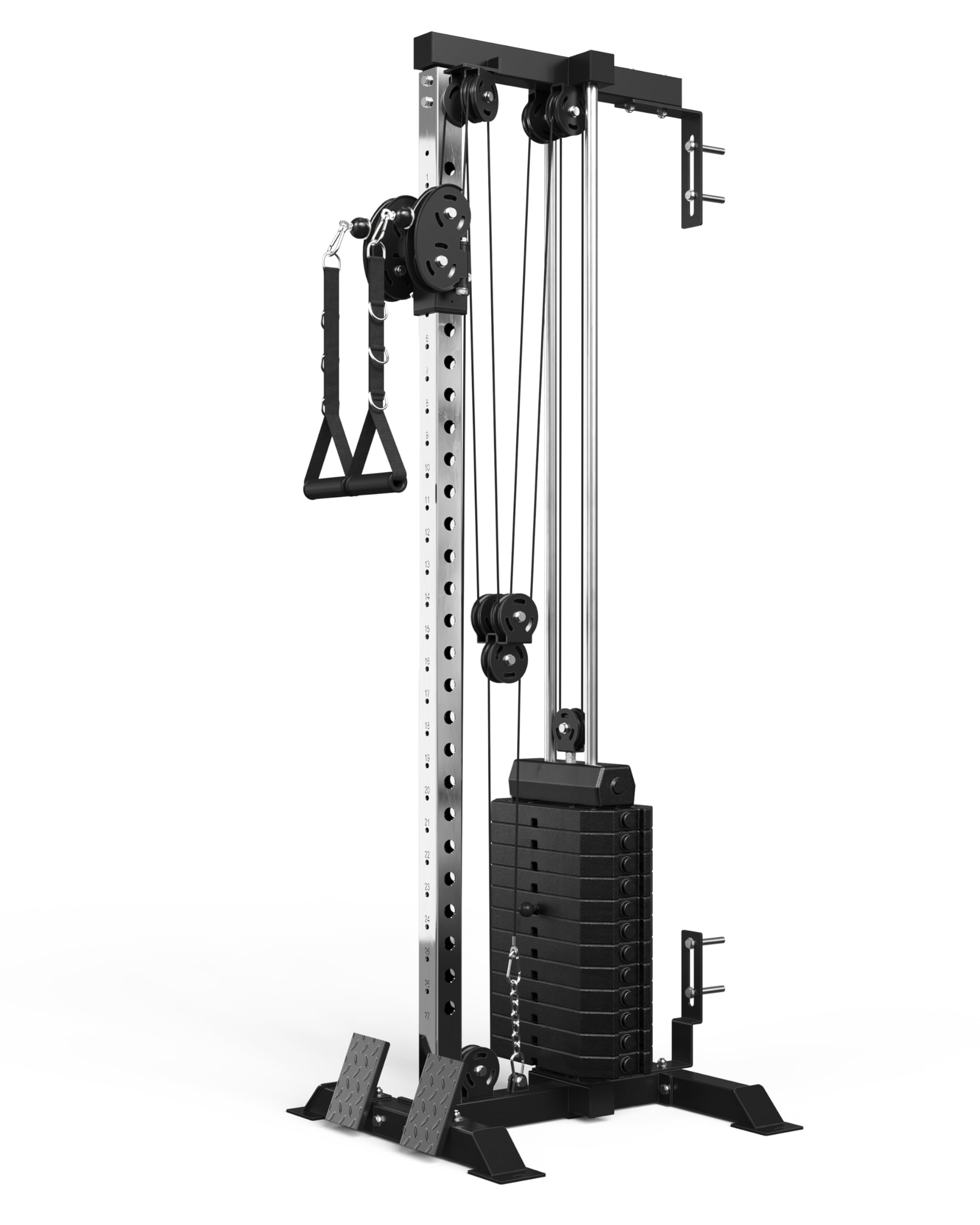 Mikolo Wall Mount Cable Station, Cable Crossover Machine with Dual Pulley System and 19/27 Adjustable Positions for Home Gym Fitness Equipment