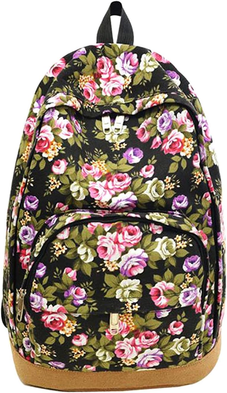 Di GraziaMultipurpose Women’s Flower Backpack Handbag (Black, Black-Flowers-Backpack)