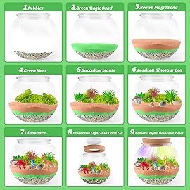 Dinosaur Light-Up Terrarium Kit for Kids - LED Night Light Birthday Gift for Boys Ages 4 5 6 7 8-12 Year Old - Dinosaur Toys for Boys - DIY Arts and Crafts Kit for Kids