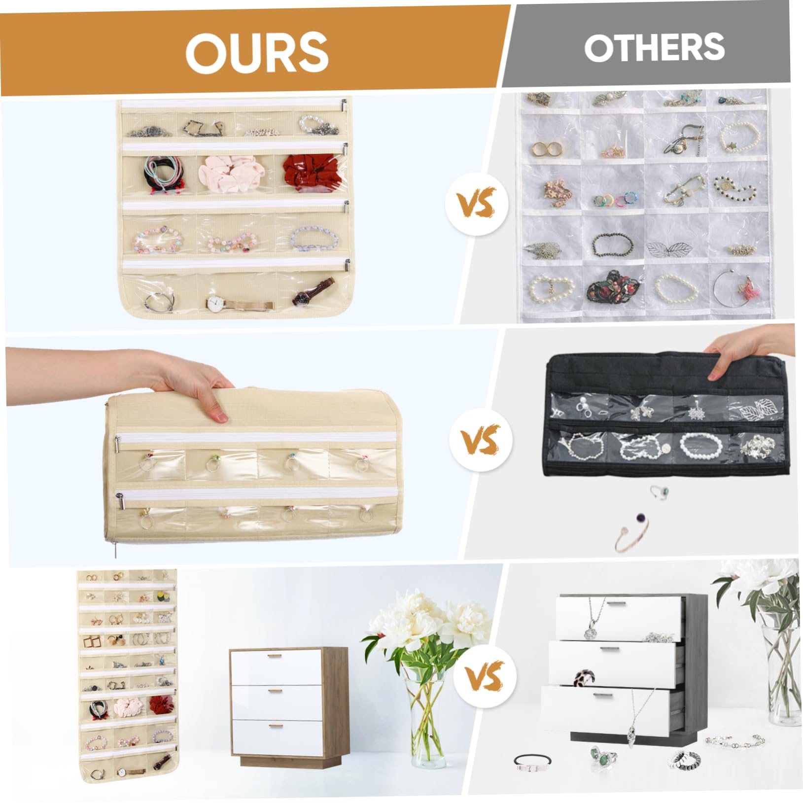 Hanging - Organizer per gioielli con 66 tasche, doppio lato, per orecchini, collane, bracciali, anelli, armadietti