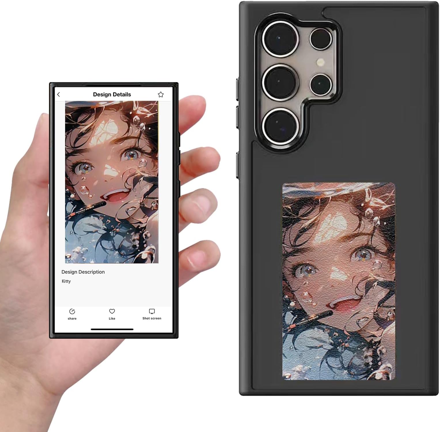 Smart E Ink Phone Case for S24 Ultra, 4 Color Ink Photo Case With Carbon Fiber Style, Shock-Resistant & Anti-Scratch (Black), NFC Transmission, Long Lasting Imaging