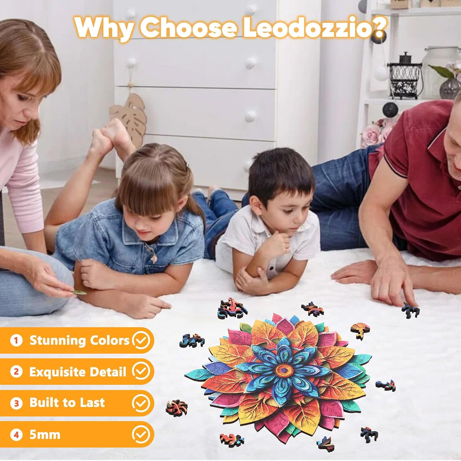 Leodozzio Wooden Puzzles for Adults, Color Flower Jigsaw Puzzles 500 Pieces, 5MM Thick Unique Shaped Wooden Puzzle, Birthday Gift Family Game, 16.7x16.9 Inch