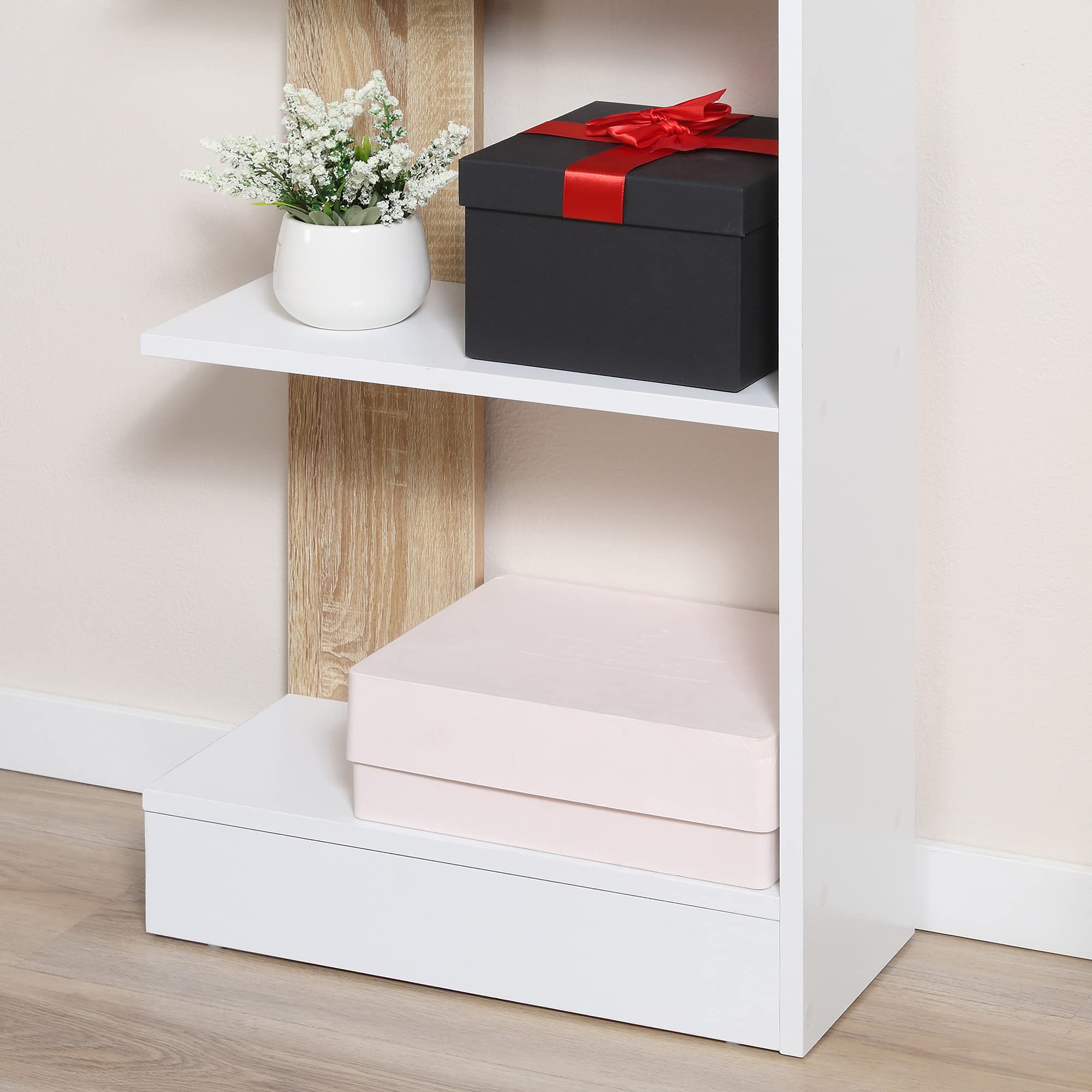 HOMCOM Bibliothèque Étagère de Rangement 45 x 21 x 170 cm Blanc et Chêne | 5 Compartiments Ouverts, Design Simple Moderne, Idéale pour Salon Chambre Bureau