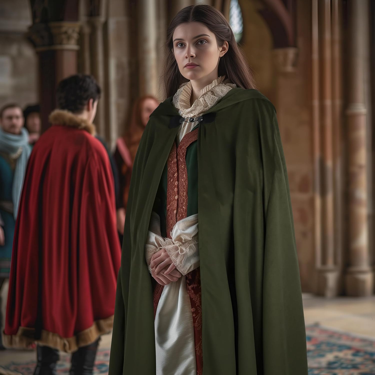 Medieval Hooded Cloak Halloween Renaissance Cape with hood Wizard Costume Sorcerer Cosplay Witch - Image 3