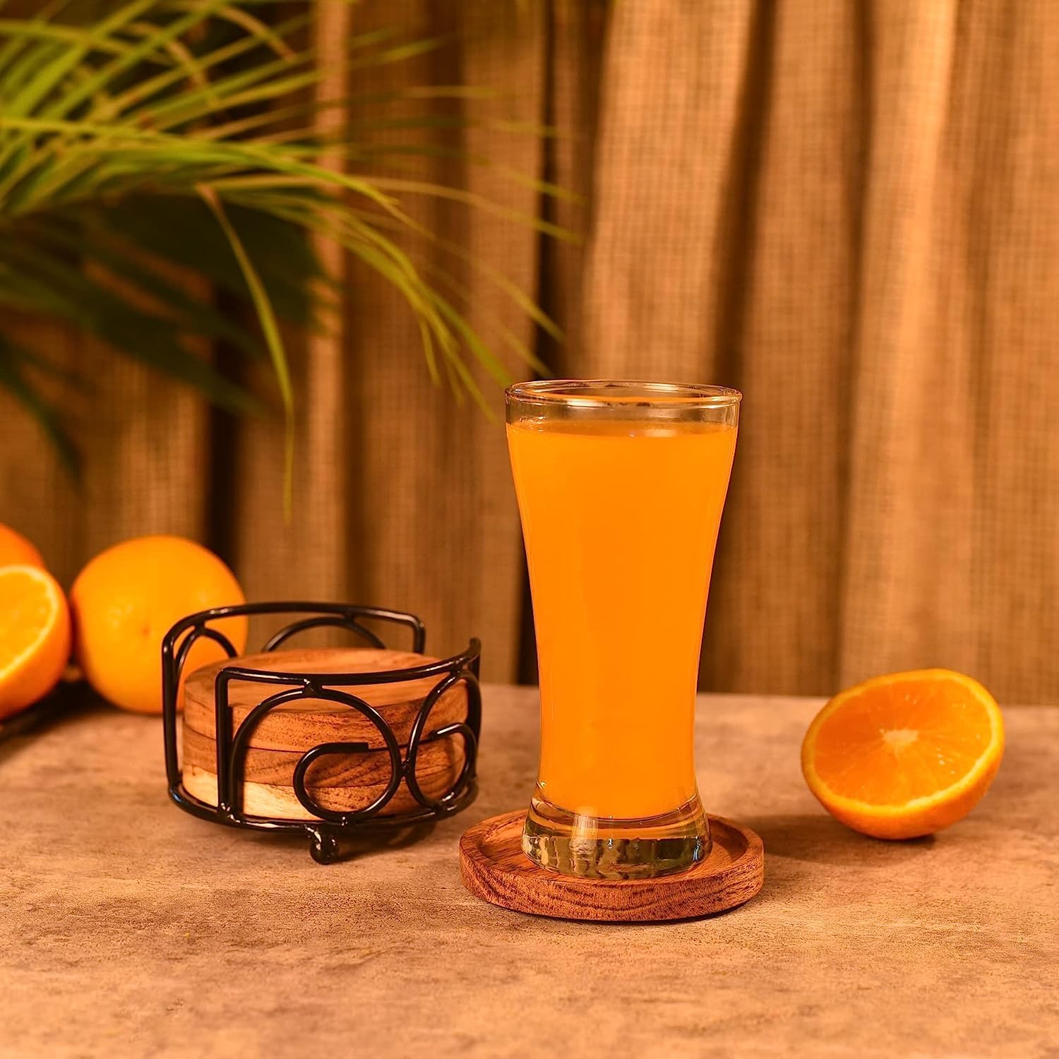 SYSI HOME Wooden Tea Coasters Set for Dining Table Decor Accessories - Coster Set for Office Table-Durable and Long-Lasting, Premium Finish, (Round Holder)