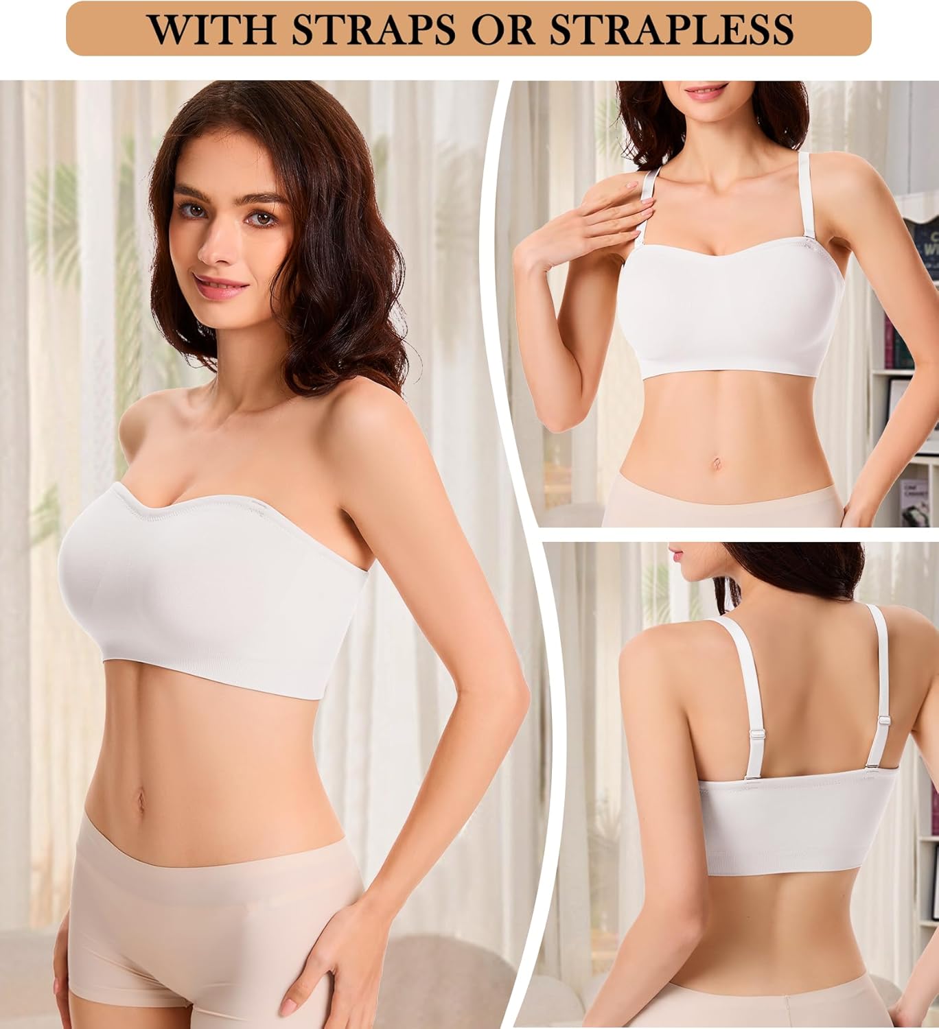Strapless Bra for Women Wireless Padded Bandeau Bra Seamless Non-Slip Silicone Tube Top Push Up Bralette - Image 2