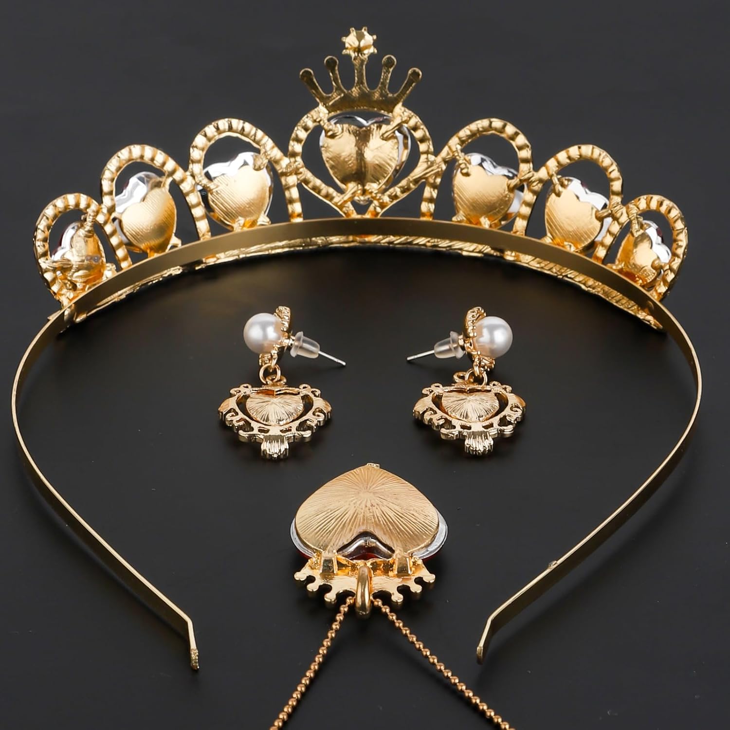 Evie Red Heart Necklace Queen of Heart Crown and Stud Earrings,Queen of Hearts Costume Jewelry Set for Woman Halloween Christmas Birthday Costume - Image 5