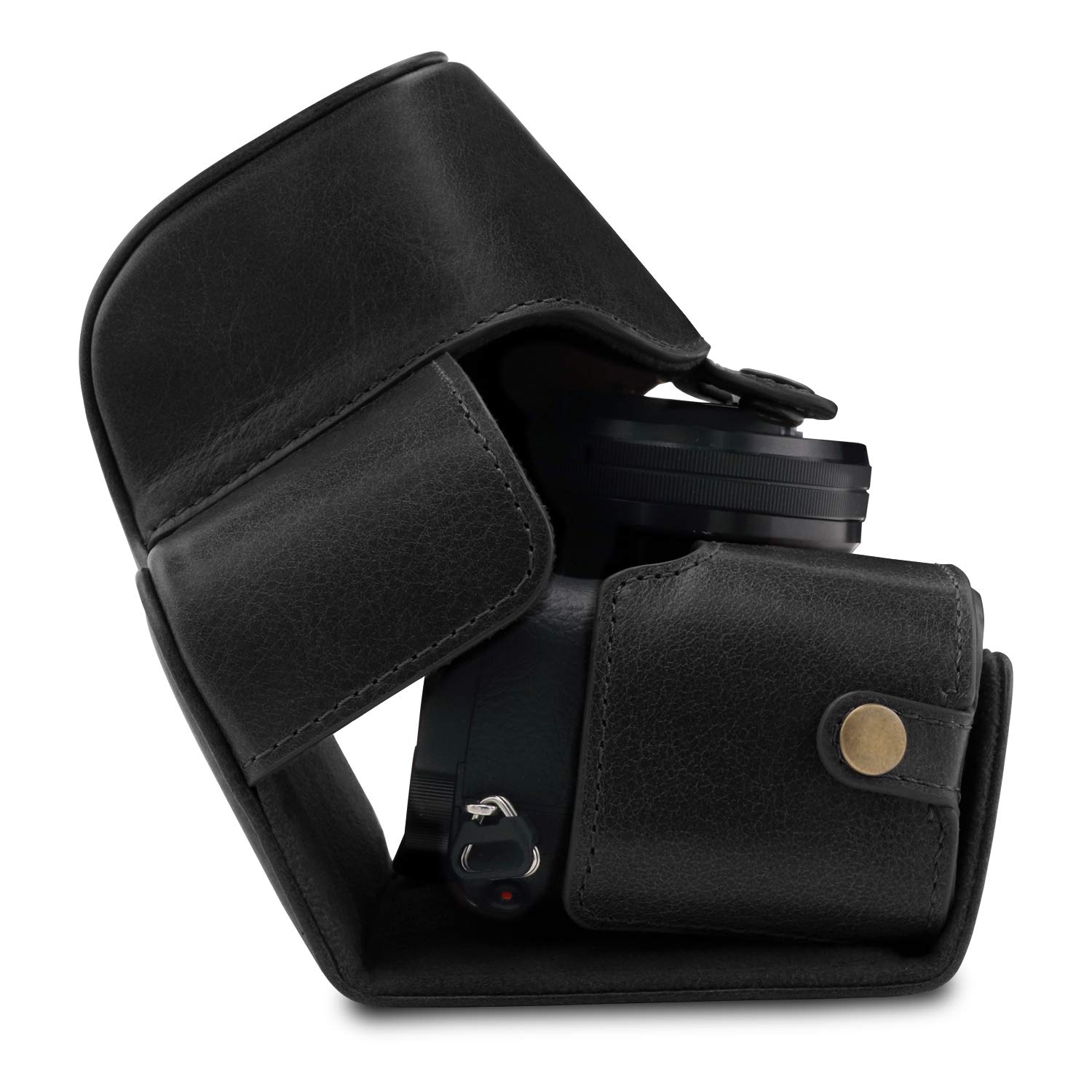 MegaGear Ever Ready - Custodia per fotocamera in vera pelle, compatibile con Sony Alpha A6100, A6400 (16-50 mm)