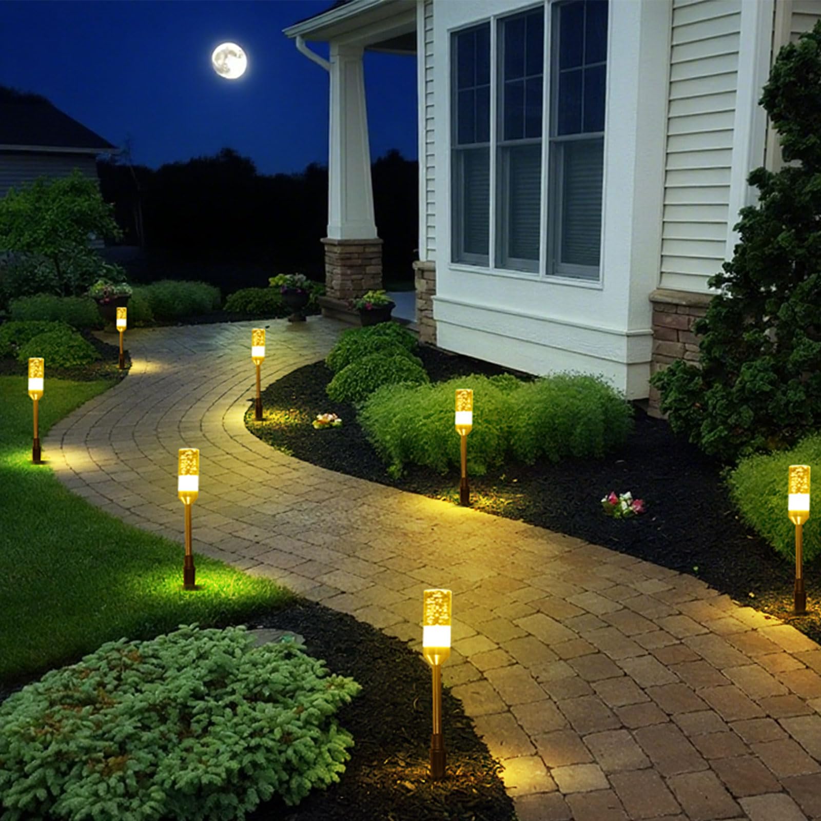 Gartenbeleuchtung 6er, Gartenleuchte mit Erdspieß, IP65 Wasserdicht LED Gartenstrahler mit Stecker, Gartenlampe mit Kabel, Außen Gartenleuchten Warmweiß 2700K für Rasen, Terrasse, Hof(570LM)