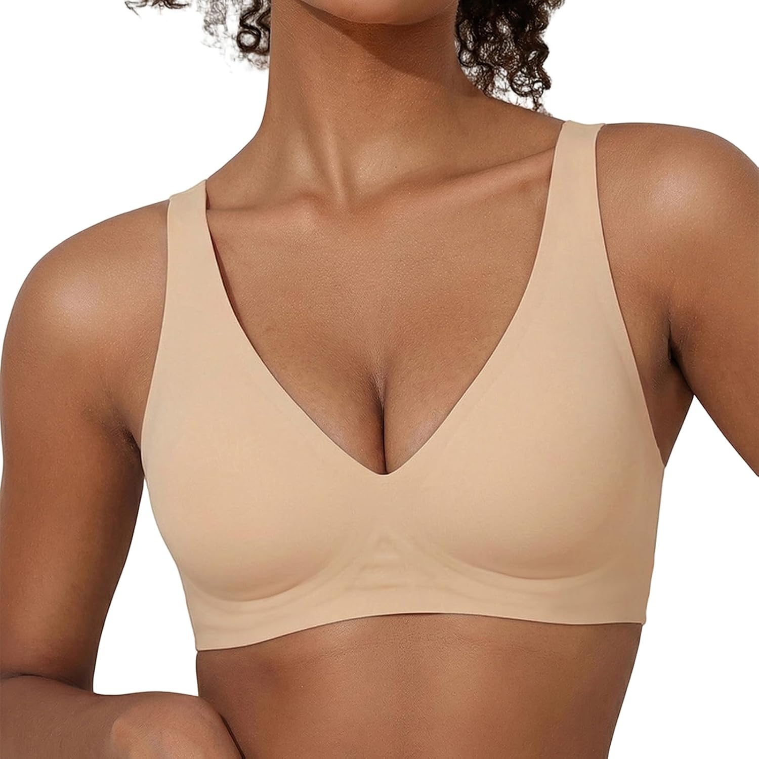 PrettyGuide Womens Jelly Bra Wireless Supportive Seamless Bras Deep V Push Up Bralette No Underwire Comfort T Shirt Bra