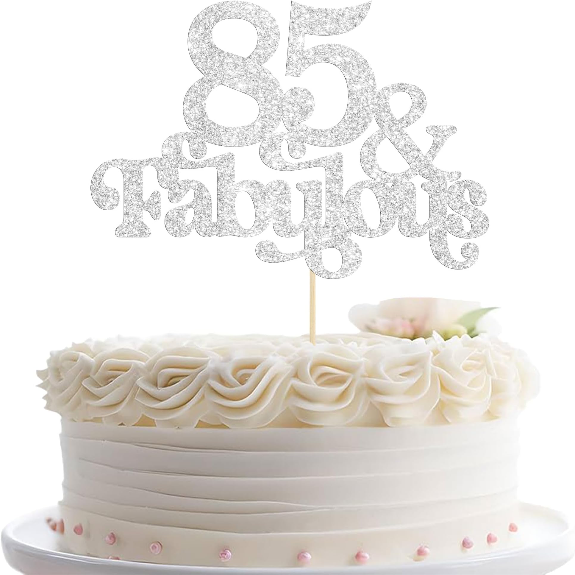 Ephlyn 1Pc 85 & Fabulous Cake Topper Glitter Eighty Five and Fabulous Cake Toppers Happy 85th Birthday Cake Pick for 85th Wedding Anniversary Birthday Party Decorations Supplies Silver
