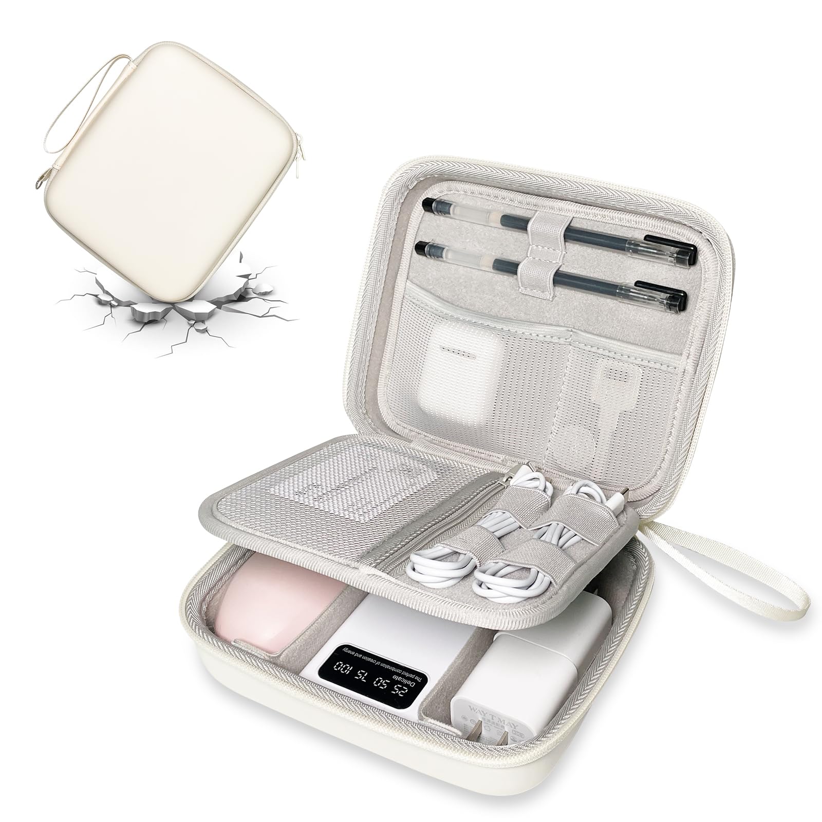 Tiswell Hard Cord Electronic Organizer Travel Case, Cable Tech Pouch Bag, Cord Hard Case for Portable Charger, Power Bank, Mouse and Cords, Tech