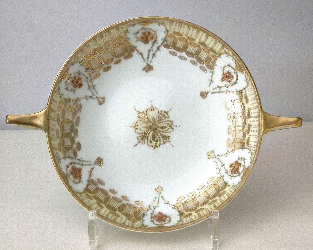 オールドノリタケ(カエデ印) エナメル金彩点盛り花絵皿 オールド