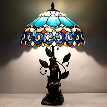 Tiffany Table Lamp Stained Glass 12X12X18.5 Inch Blue Jewelry Baroque [Energy Class A]