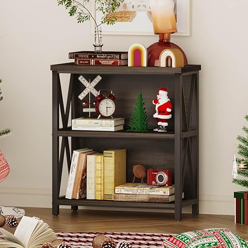 Miniatura 3 de FATORRI Rustic Small Bookshelf for Small Space, Industrial Short Wood Bookcase, Farmhouse Low Book Shelf, 3 Tier Narrow Bookshelf for Living Room,