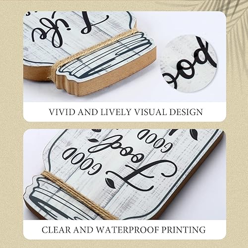 Vista 3 de Bnesi Decoración de pared de cocina, decoraciones rústicas de granja, 4 piezas de tarro de madera rústica decoración de cocina para pared (beige)