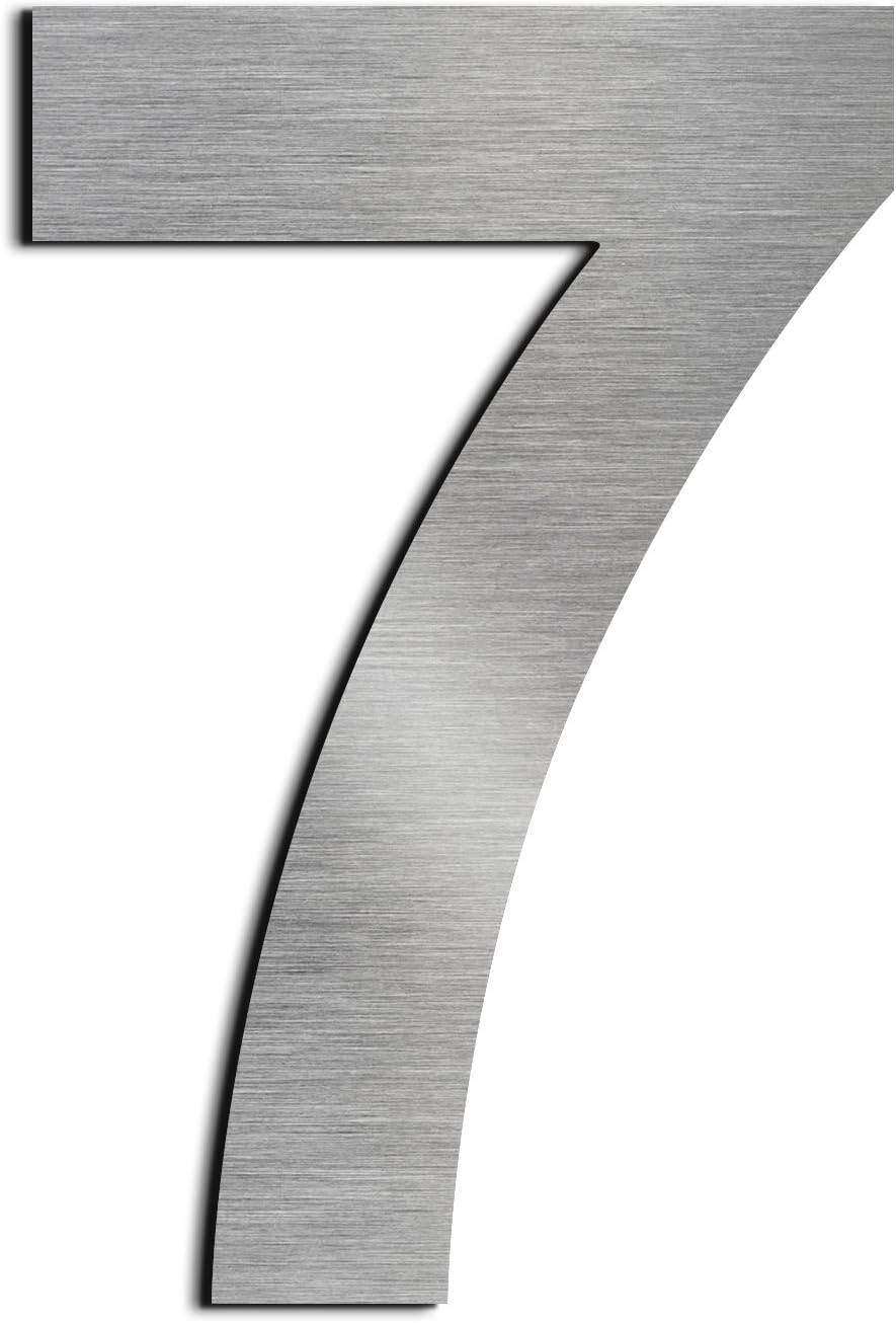 Brushed House Number 7 Seven-15.3cm 6in-Made of Solid 304 Stainless Steel ，Floating Appearance，Easy to Install