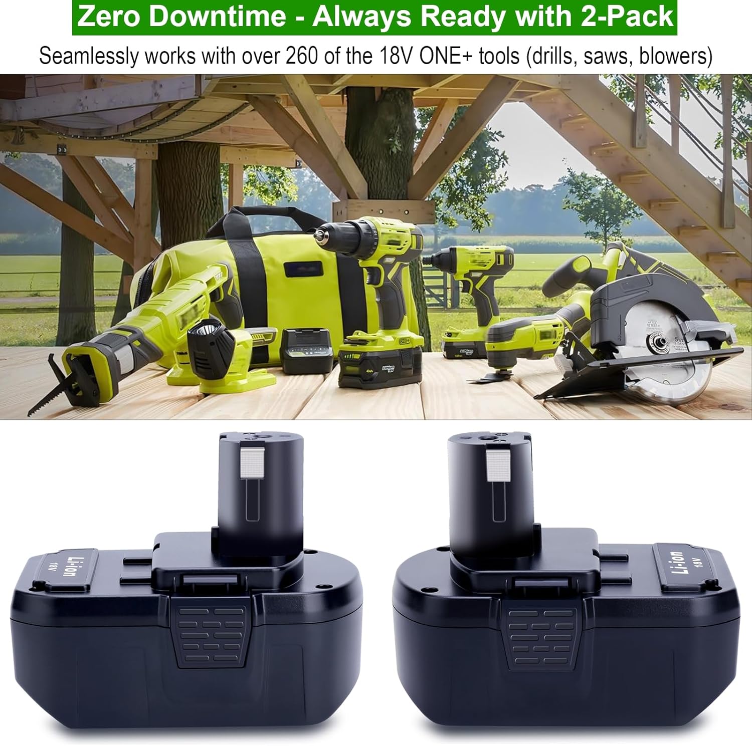 2-Pack Upgraded 7000mAh Replacement for Ryobi Battery 18V P108 P189 P190 P197 P107 P105 P102 PBP002 PBP003 PBP005, Compatible with Ryobi One Plus18V Weed Wacker Edger Blower Saw Drill Tools Battery