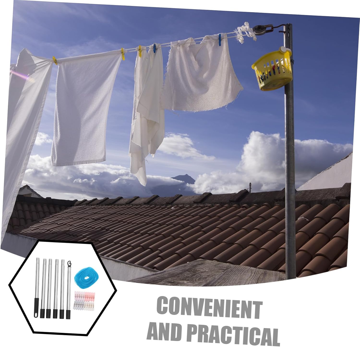BESPORTBLE Detachable Outdoor Clothesline Pole Set with 2.2m Heavy Duty Drying Rope and Clothespins, Portable Laundry Line for Camping and Travel Use