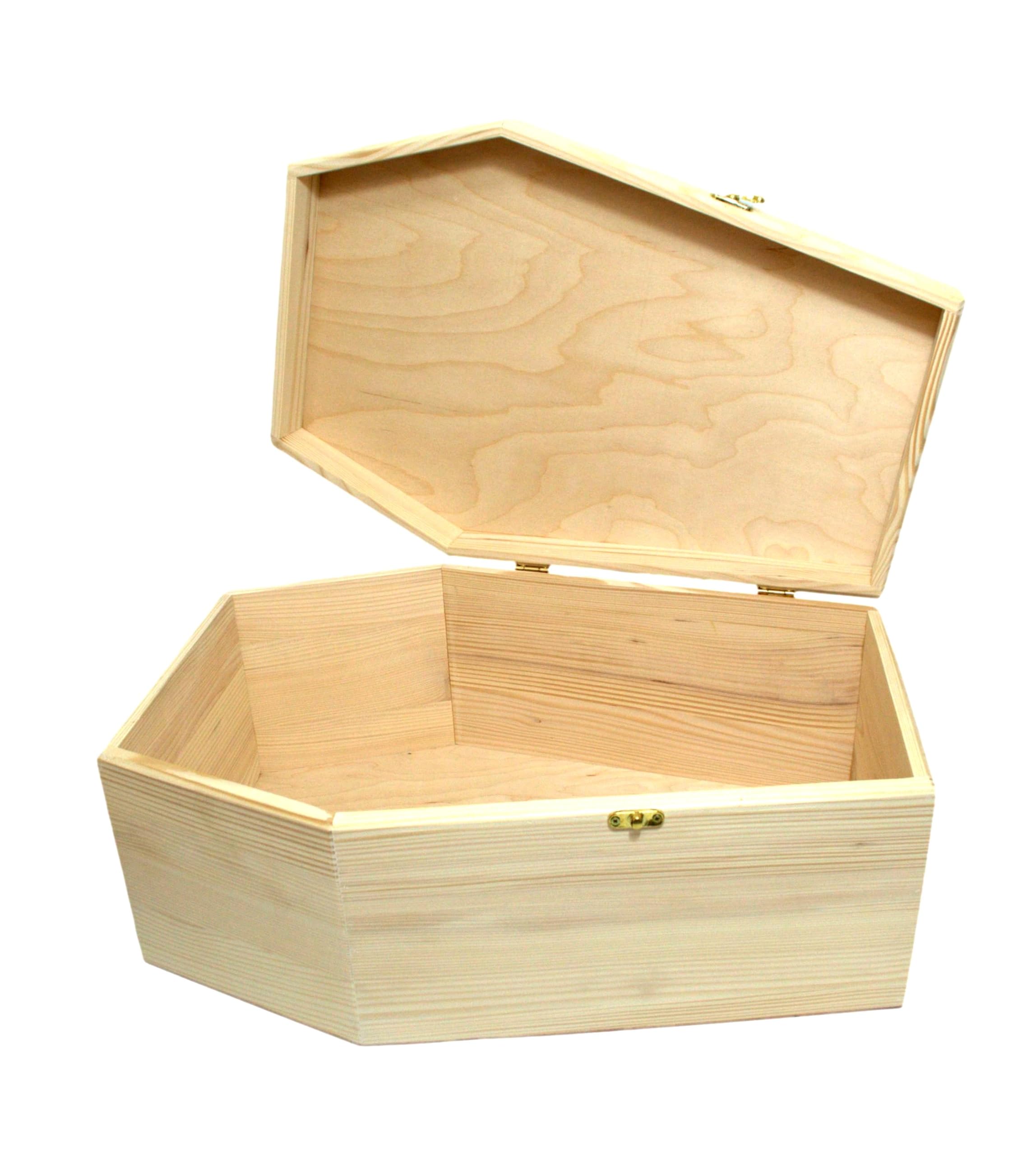Wooden World - Skrzynka w kształcie trumny z drewna 58,5 cm naturalna | Otwierane, nielakierowane pudełko z drewna do dekoracji gotyckich i aranżacji Halloween