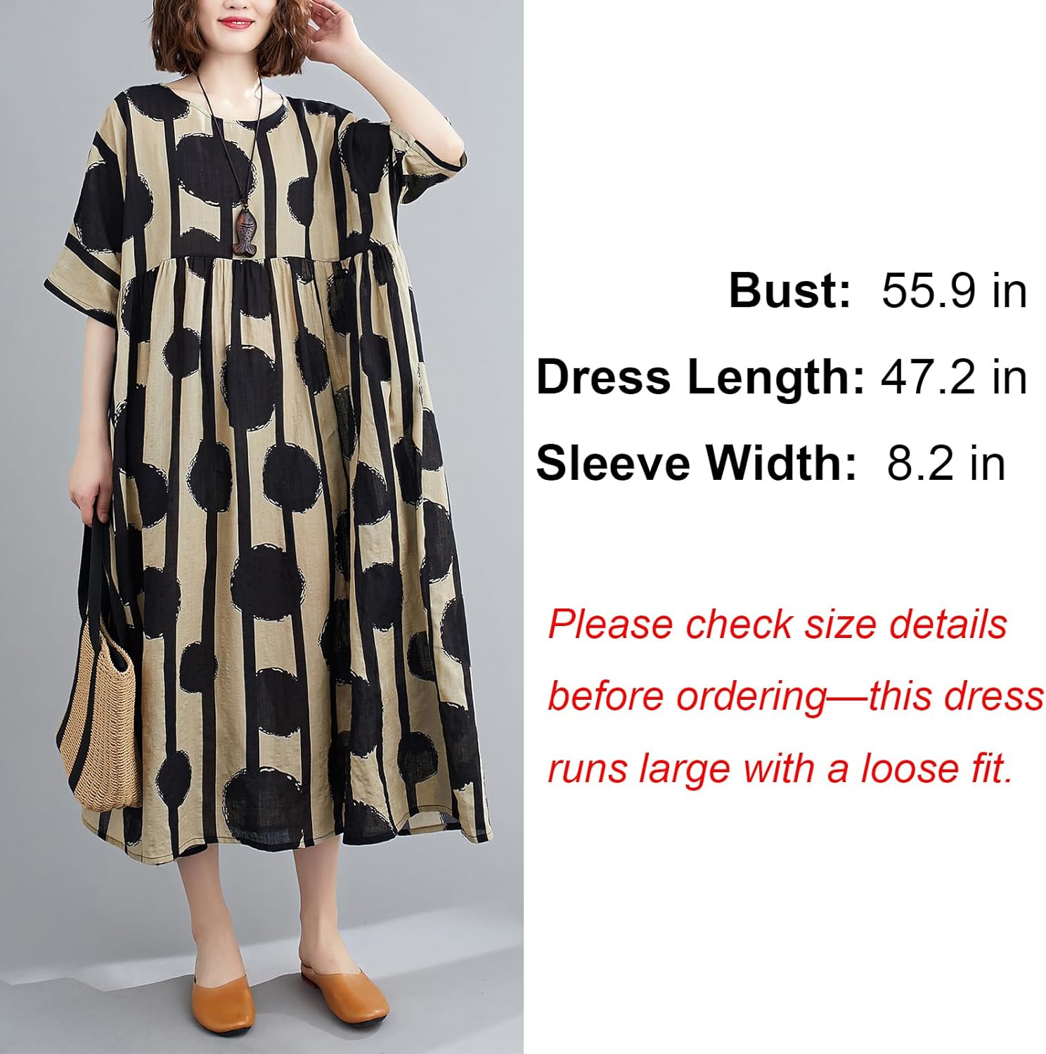 Women Plus Size Casual Dresses Polka Dot Print Round Neck Short Sleeve Oversized Loose Summer Dress with Side Pockets - Image 2