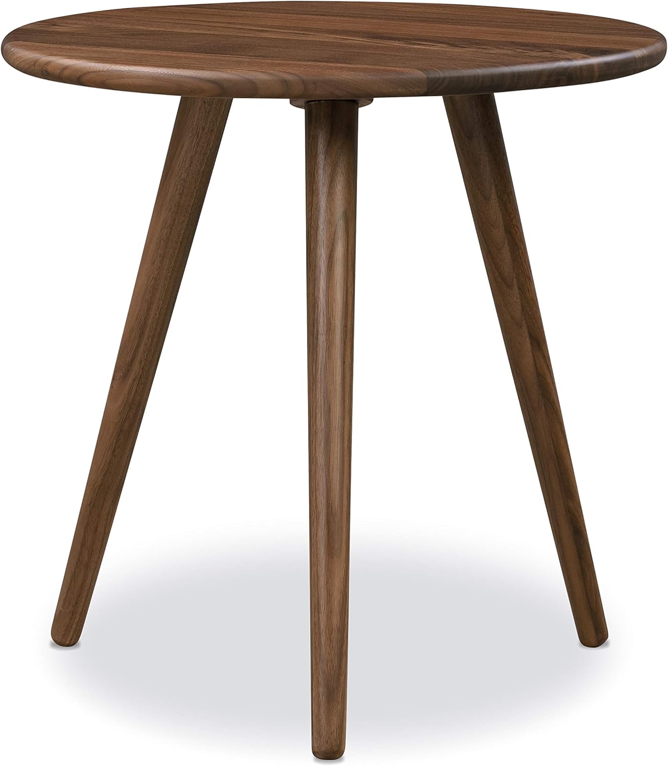 Poly & BARK Douro Side Table in Walnut – 20" Round Accent Table – Solid American Black Walnut Wood – Mid-Century Modern Design with Sculpted Tapered Legs