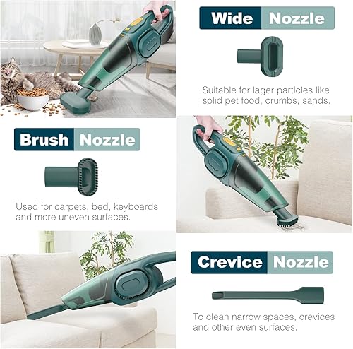 Miniatura 4 de AUKUN Aspiradora de mano, aspiradora de mano inalámbrica de 8 KPA fuerte succión con batería recargable, aspiradora portátil en seco para coche y