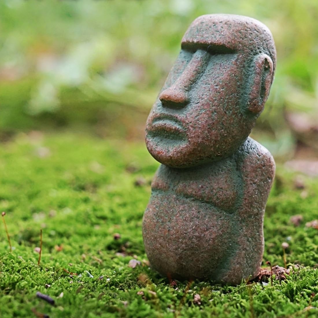 Moai Figuren 3er-Set, Sandstein-Harz Steinoptik – Aquarium & Tischdeko, Groß Mittel Klein (1x Steingrau + 1x Moosgrün)
